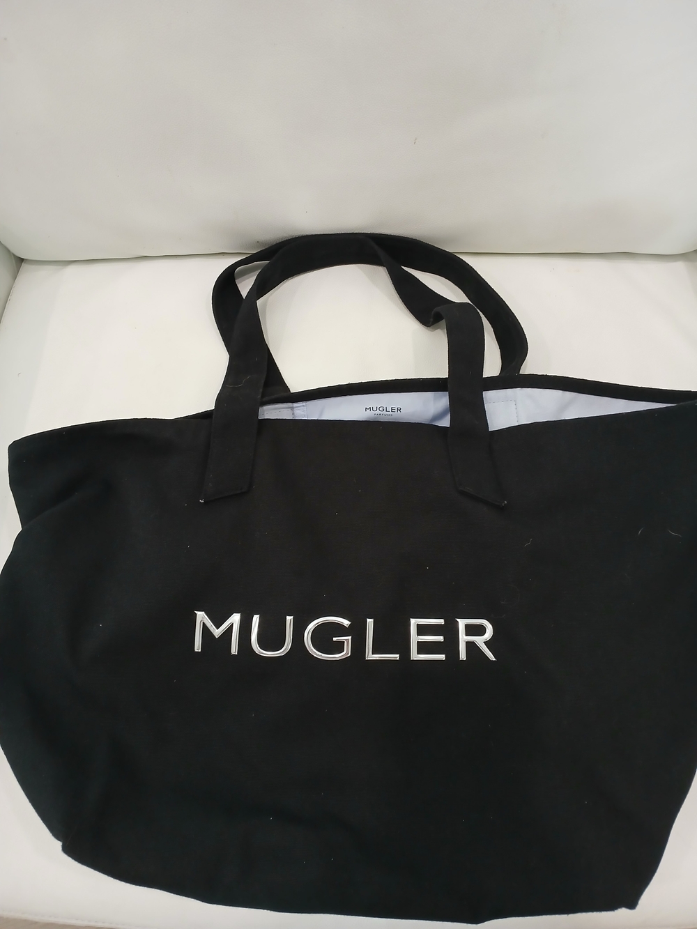 Mugler Black Canvas Tote Bag. Super Large